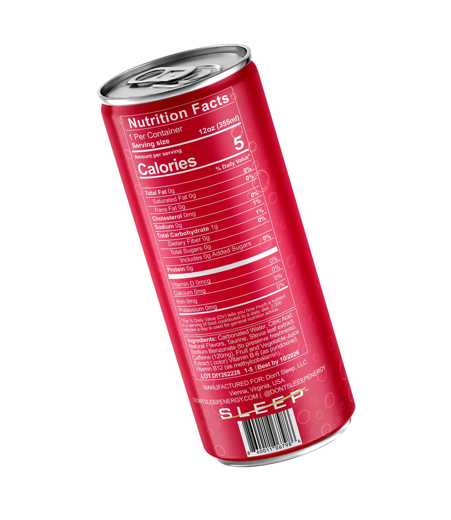 12oz Zero Sugar Watermelon Energy Drink Can